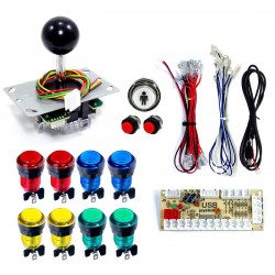 SJJX 2 Players DIY Arcade Game Button and Joysticks Controller Kits for Raspberry Pi and Windows,5 Pin Joysticks,red and Blue Each with 10 Buttons 