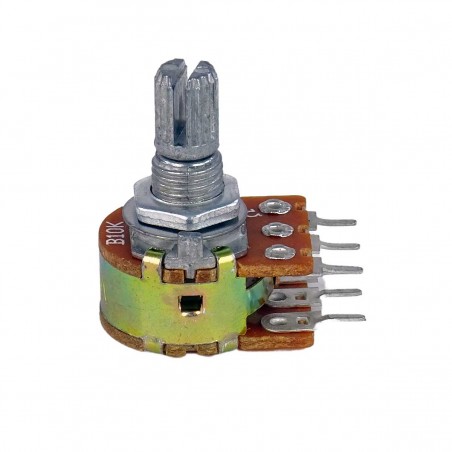 4 Potenciómetros De Doble Manija B10K - 6 Pines, Mango De 19mm Y Rosca De 8mm Para Audio